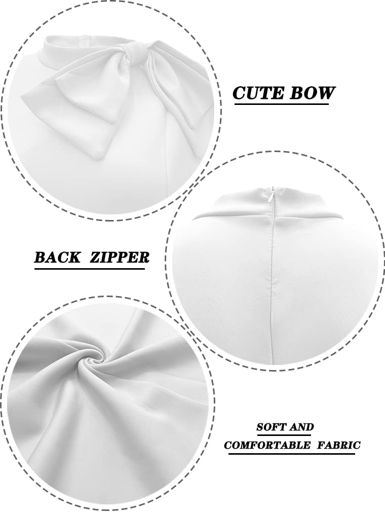 LAGSHIAN Women Fashion Peplum Bodycon Short Sleeve Bow Club Ruffle Pencil Party Dress White - Image 2